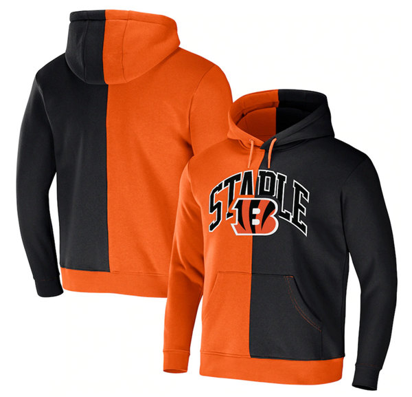 Men's Cincinnati Bengals Orange Black Split Logo Pullover Hoodie Men's Cincinnati Bengals Orange Black Split Logo Pullover Hoodie